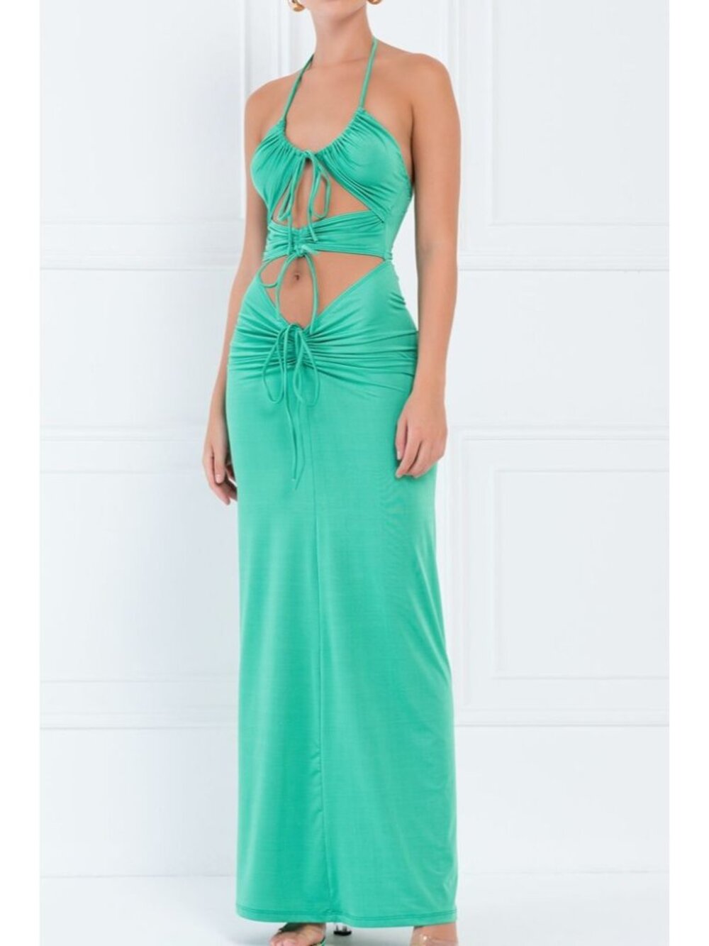 Kikiriki Cut Out Maxi Dress Green Size Medium NWT